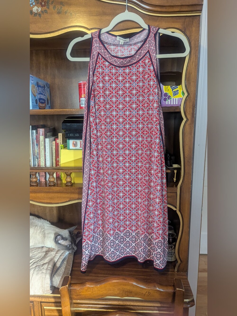 Max Studio Red, White and Navy Printed Sleeveless Maxi Deess
